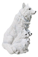 Winter Tundra Forest Snow White Wolf With 3 Adorable Cubs Family Figurine