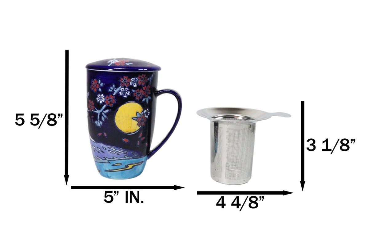 Blue Moon Fuji Mountain 15oz Porcelain Tea Mug With Lid Stainless Steel Infuser