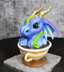 Whimsical Cup Of Tea Blue Baby Dragon With Green Spikes In Teacup Figurine