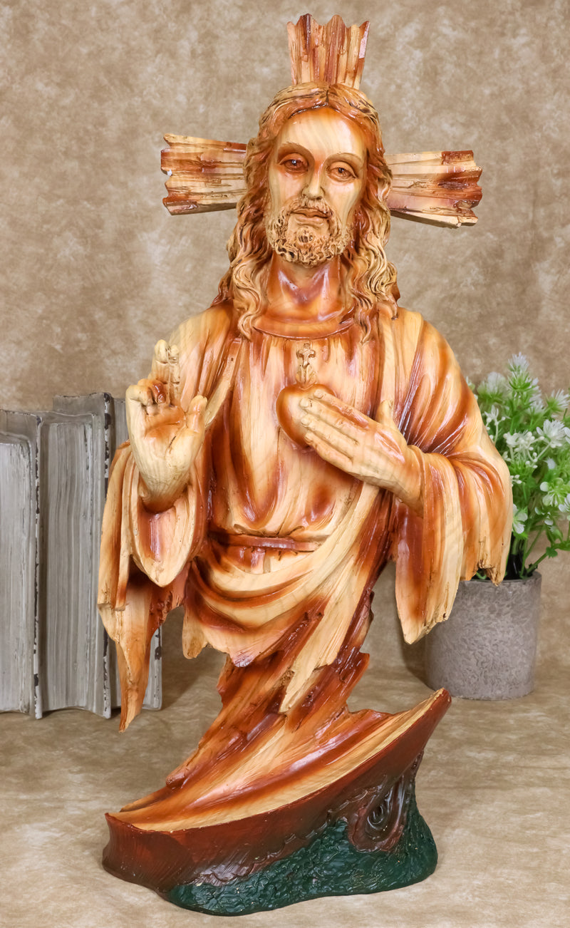 Sacred Heart of Jesus Christ Catholic Christian Devotional Faux Wooden Sculpture