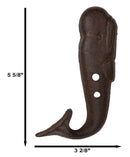 Set of 2 Cast Iron Nautical Sperm Whale Tail Wall Hooks In Rust Bronze Finish