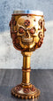 Golden Steampunk Mechanical Gearwork Skull Face Wine Goblet Drink Chalice Cup