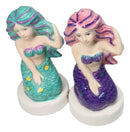 Ocean Siren Mermaids In Turquoise And Purple Ceramic Salt Pepper Shakers Set