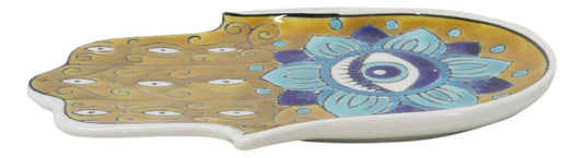 Orange Chakra Hamsa Palm Mandala and Evil Eye Ceramic Dish Brass Incense Holder