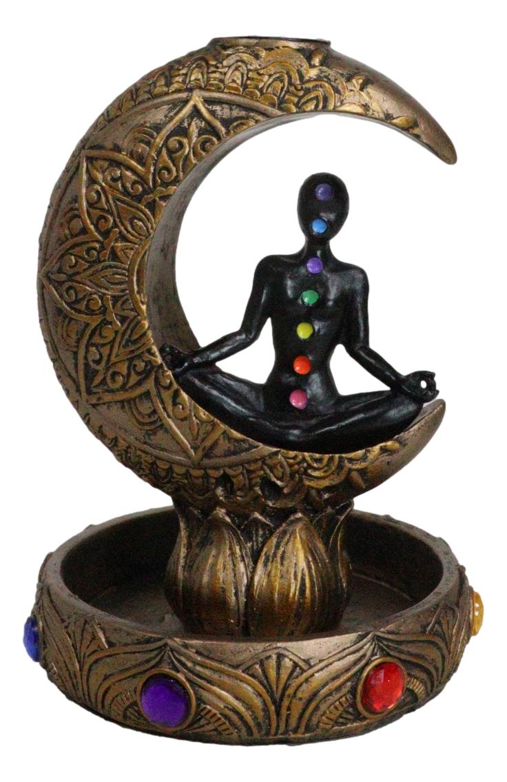 7 Chakra Gems Yoga Avatar Meditating On Crescent Moon Backflow Incense Holder