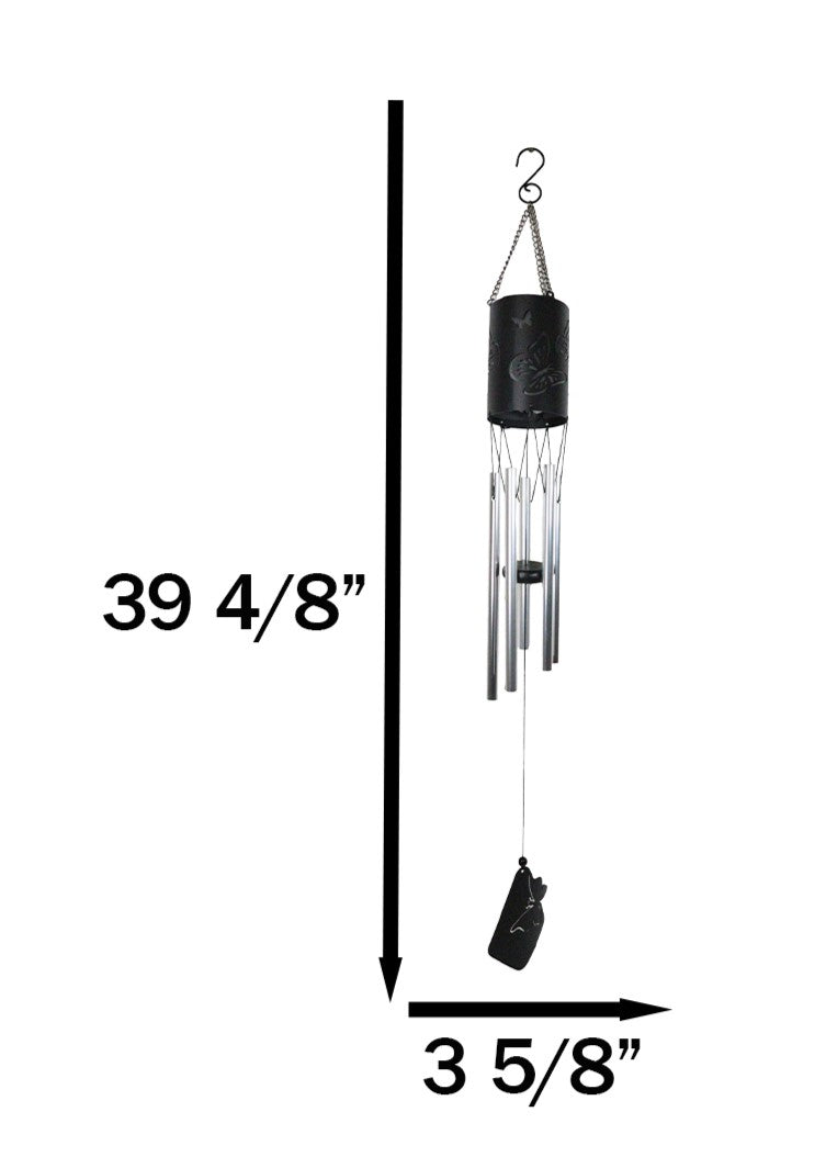 Monarch Butterlfy Cylindrical Steel Metal Filigree Hanging Solar Wind Chime