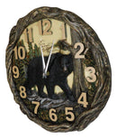 Rustic Cozy Woodland Pines Black Bear Forest Faux Wood Look Wall Clock Decor