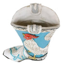 Rustic Western Blue Turquoise White Breasted Rooster Cowboy Boot Vase Figurine