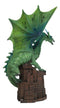 Green Terra Wyvern Monarch Dragon Perching On Medieval Castle Tower Figurine