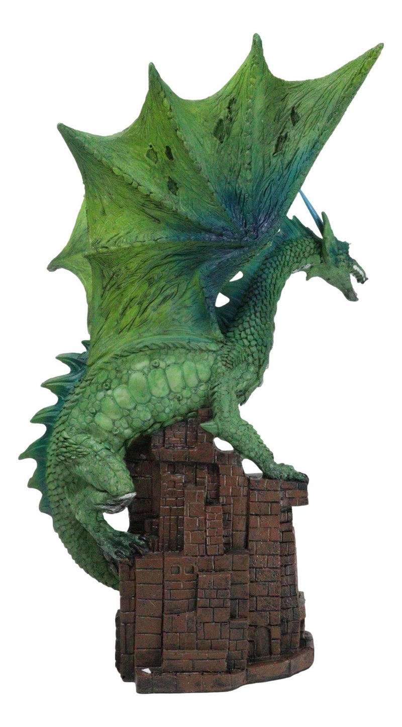 Green Terra Wyvern Monarch Dragon Perching On Medieval Castle Tower Figurine