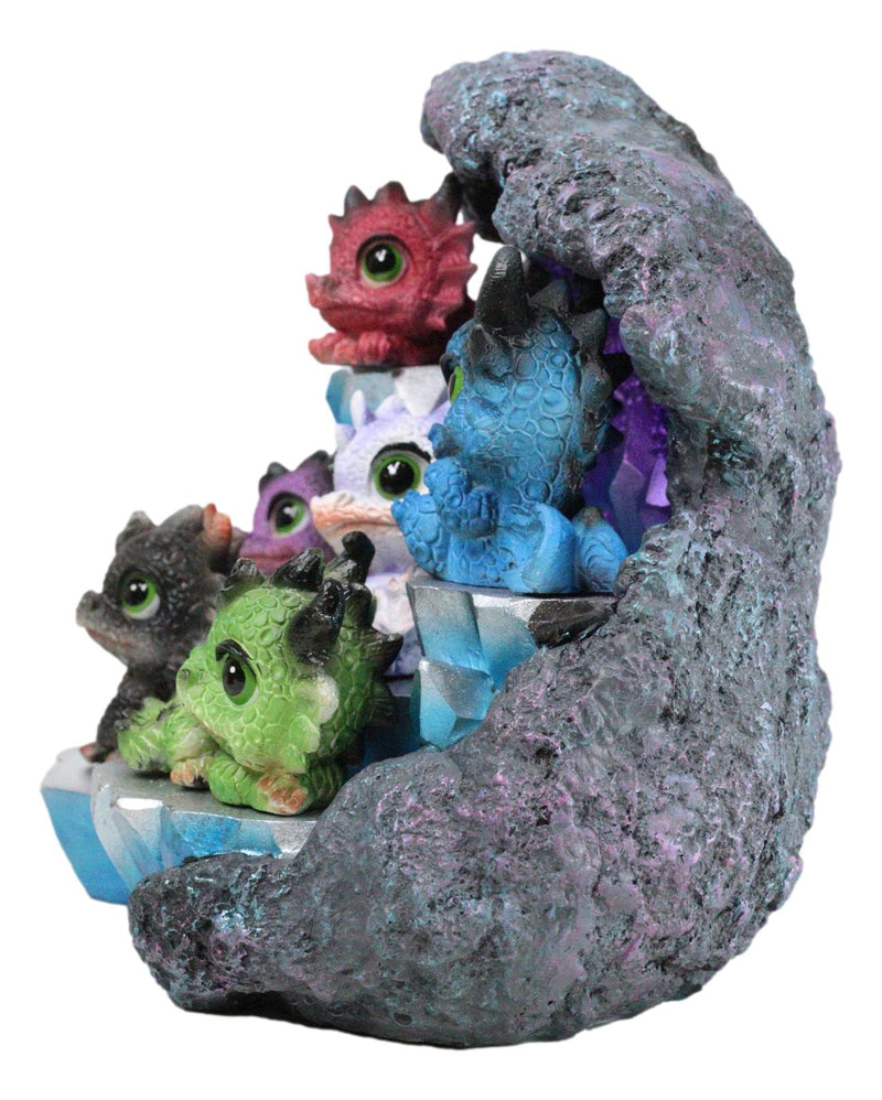 Whimsical Baby Dragons Mini Figurines With LED Faux Geode Crystal Display Set