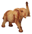 Safari Lucky Elephant Rustic Faux Wood Carved Resin Sculpture With Raised Trunk