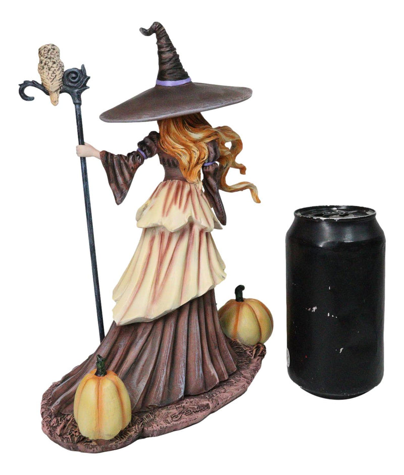 Amy Brown Halloween Pumpkin Owl Spell Autumn Witch With Magic Staff Sculpture