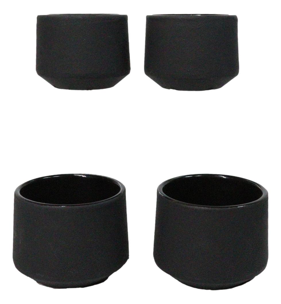 Black Modern Cylindrical Japanese Tetsubin Style Cast Iron Tea Cups Set of 4