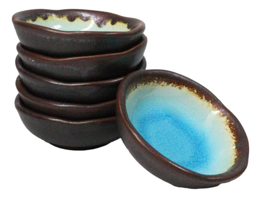 Set Of 6 Blue Sky Aozora Kannyu Ceramic Wavy Round Condiment Sauce Dishes 3oz