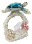 Marine Ocean Sea Turtle Swimming Over Coral Reef With Acrylic LED Light Figurine