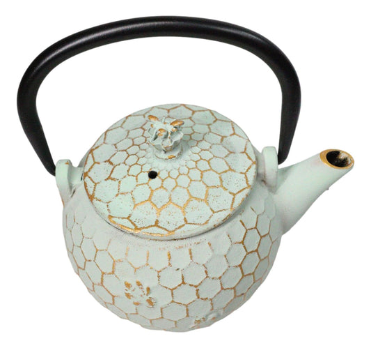 Mint Green Rustic Honeycomb With Bee Petite Cast Iron Teapot 10oz Tea Pot