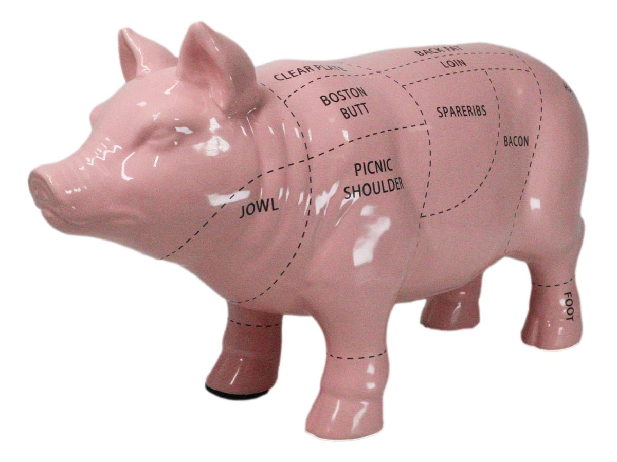 Large Ceramic Rustic Country Farmhouse Pink Pig Pork Butcher Chart Figurine