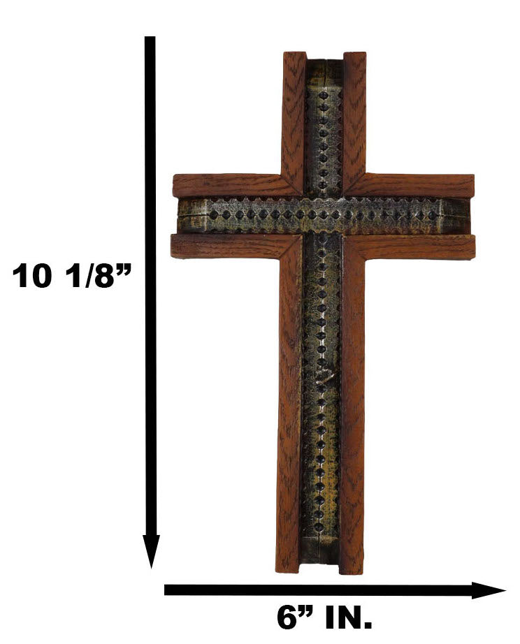 Rustic Western Wood Grain Pattern With Grey Silver Motif Faux Wooden Wall Cross