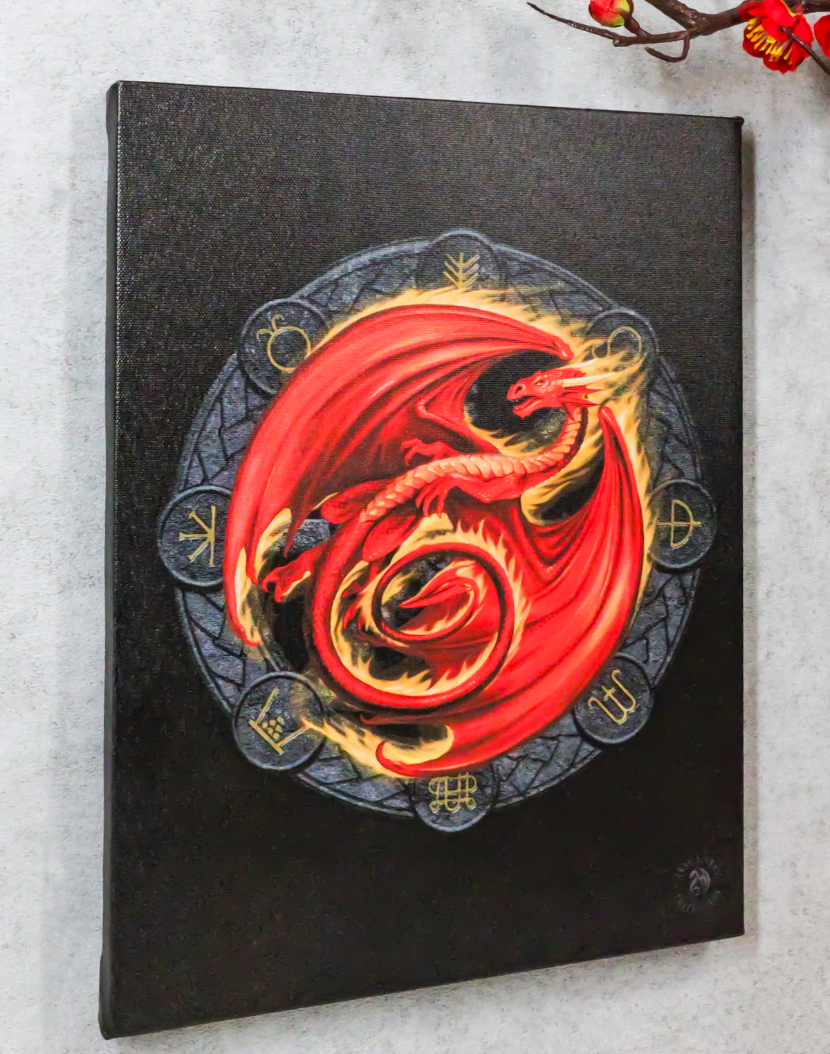 Anne Stokes Beltane Drake Sabbats Wheel of The Year Dragon Canvas Wall Decor - Ebros Gift