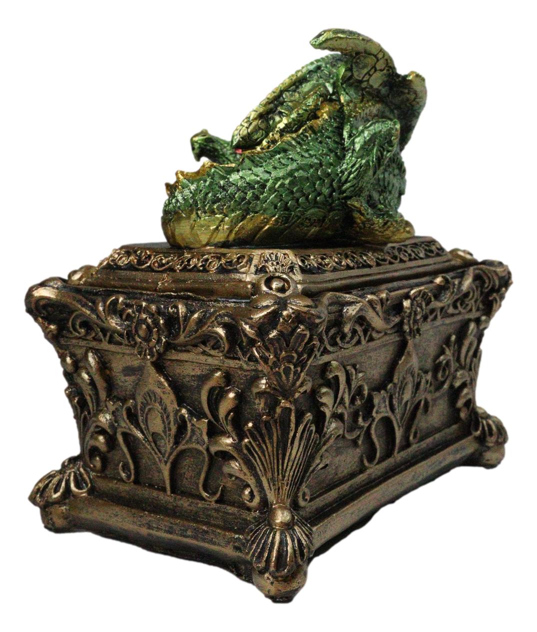 Green Dragon Decorative Jewelry Trinket Box with Sleeping Dragon on Gothic Tomb
