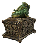 Green Dragon Decorative Jewelry Trinket Box with Sleeping Dragon on Gothic Tomb