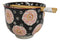 Black And Pink Cherry Blossoms Sakura Donburi Ramen Bowl With Chopsticks Set