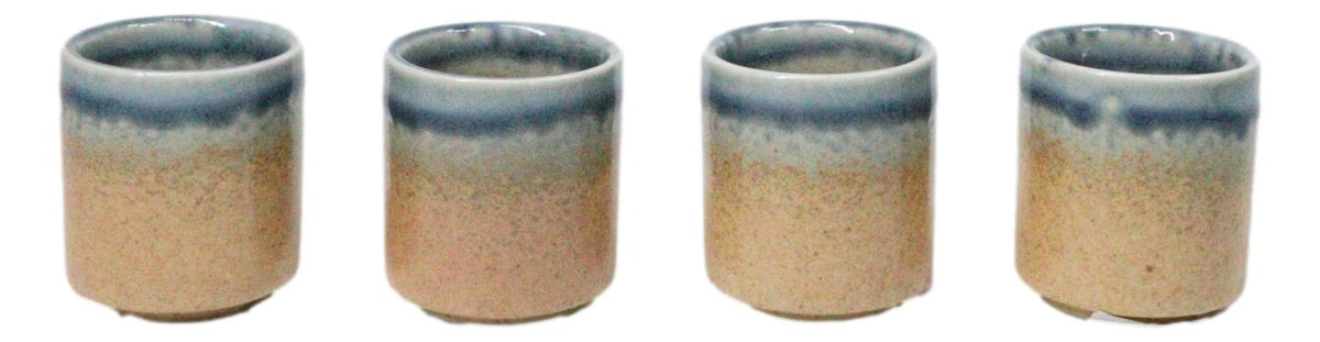 Set of 4 Artistic Blue River Sand Ao Nagashi Porcelain 1.25oz Ochoko Yuzu Cups