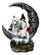 Winter White Wolf Couple In Snow Pine Trees Scene With LED Crescent Moon Statue