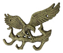 Cast Iron Rustic Gold American Patriotic Bald Eagle 3-Peg Coat Keys Wall Hooks