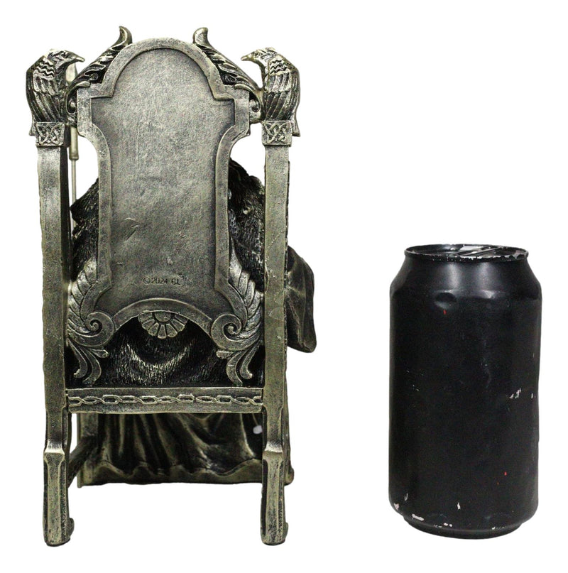 Norse Viking Odin The Alfather Sitting On A Throne with Raven Spear Statue