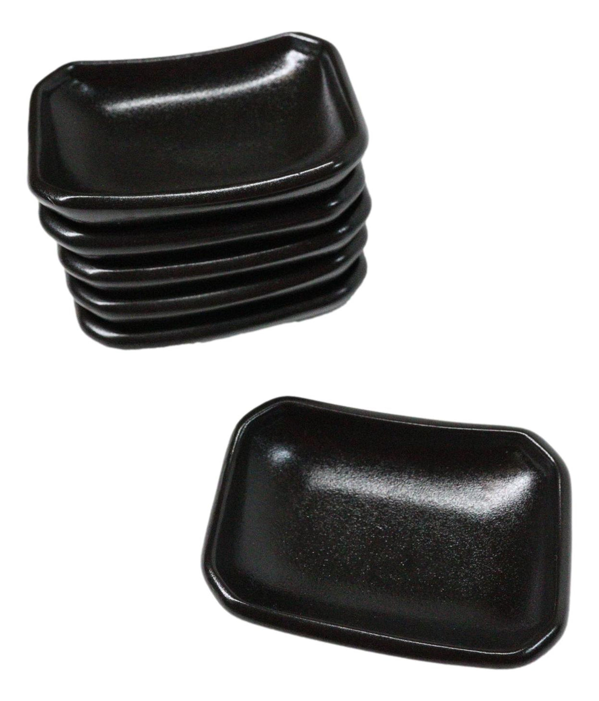Pack Of 6 Ceramic Black Kokuyo Soy Sauce Oil Condiment Rectangular Dishes 2oz
