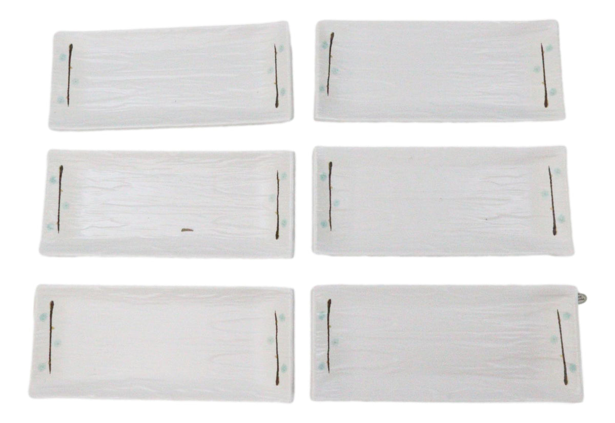Set Of 6 Modern Yukino Hana Snowflakes Melamine Rectangular Sushi Plates 8.5"L
