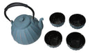 Blue Vertical Lines Design Tetsubin Cast Iron Teapot 33oz And 4 Tea Cups Set