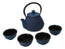 Royal Blue Tokusa Geometry Petite Cast Iron Teapot 10oz With 4 Mini Tea Cups Set