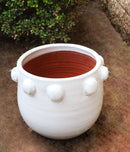 Modern Chic White Round Ribbed Design Terracotta Floral Planter Pot 11"Wide