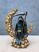 Grim Reaper With Scythe Hourglass on Skull Crescent Moon Gothic Death Figurine