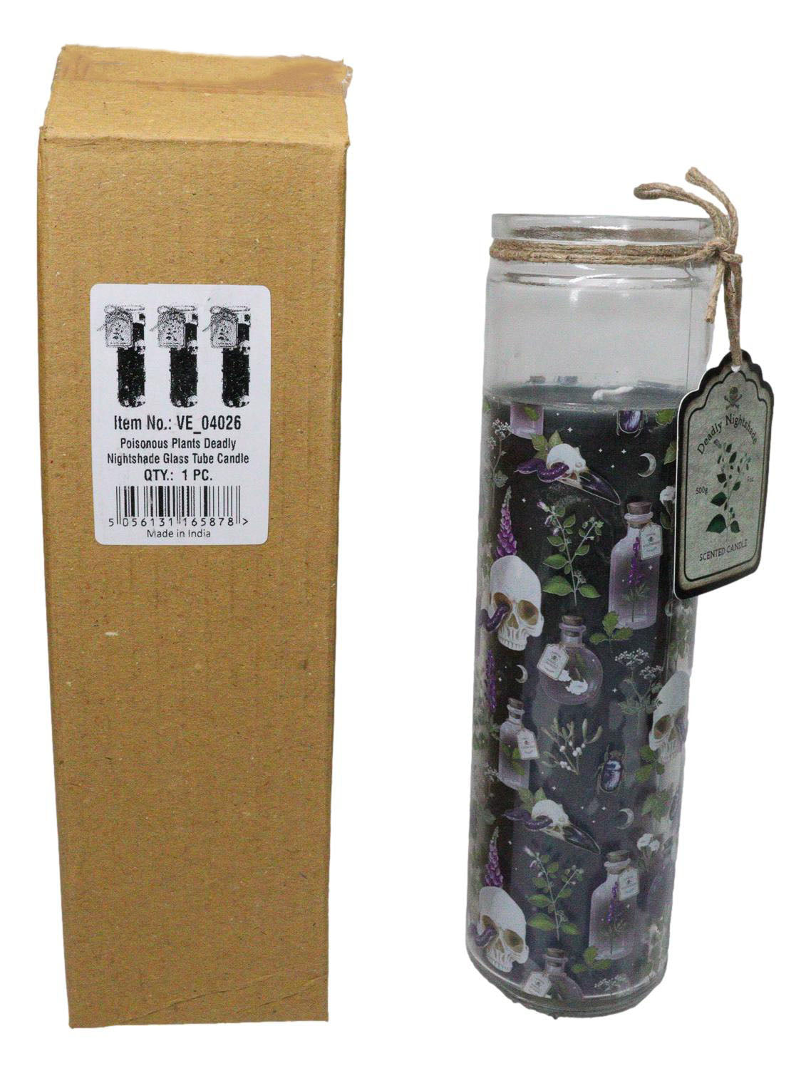 Pack of 2 Skulls and Poisonous Plants Scented Tube Candles in Glass Jars 8"H