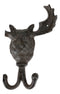 Cast Iron Western Rustic Bull Moose Antlers Head Wall Double Hooks Plaque