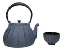 Gray Vertical Lines Design Tetsubin Cast Iron Teapot 33oz And 4 Tea Cups Set