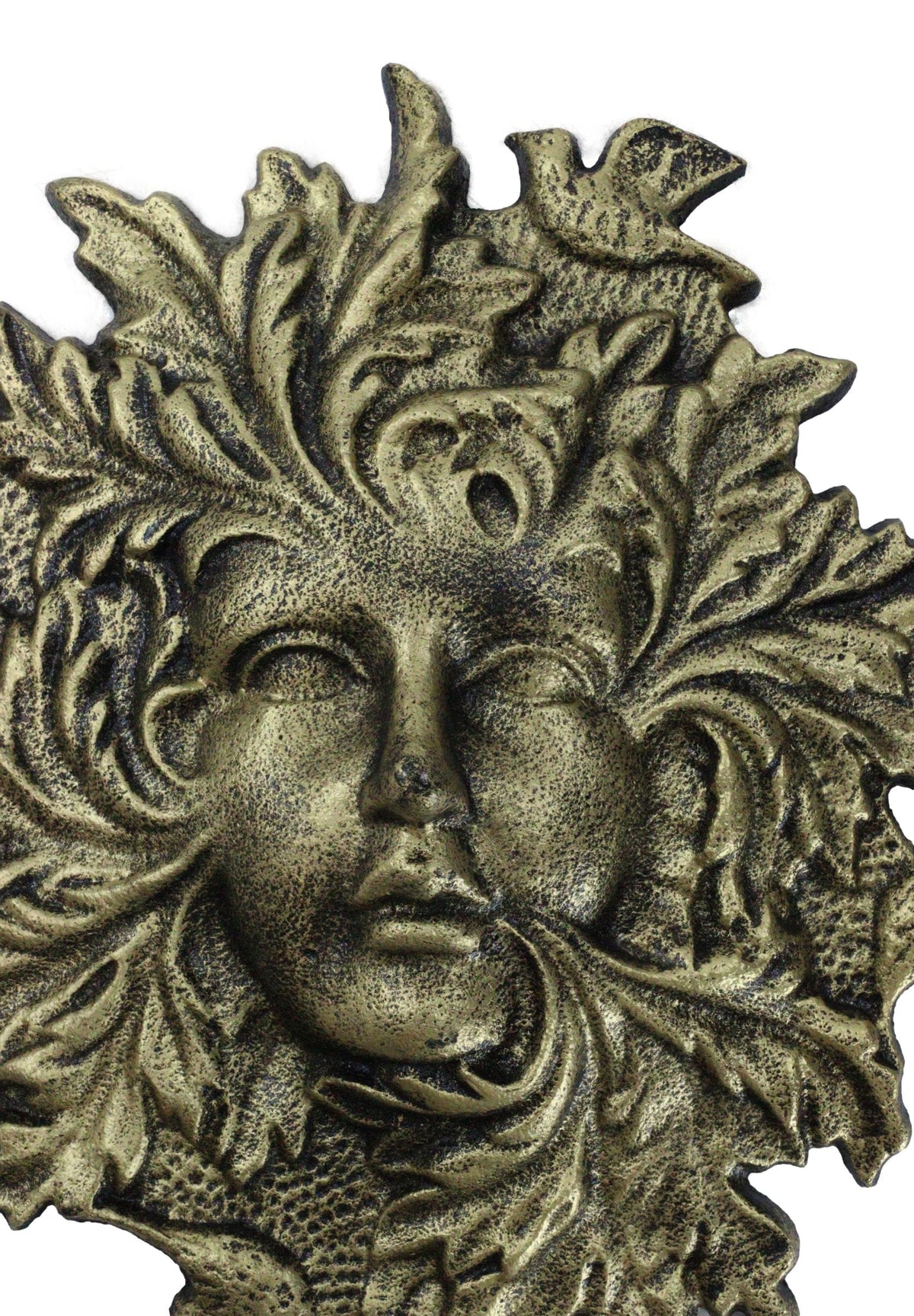 Cast Iron Antiqued Forest Spirit Goddess Celtic Greenwoman Ent Face Wall Decor - Ebros Gift
