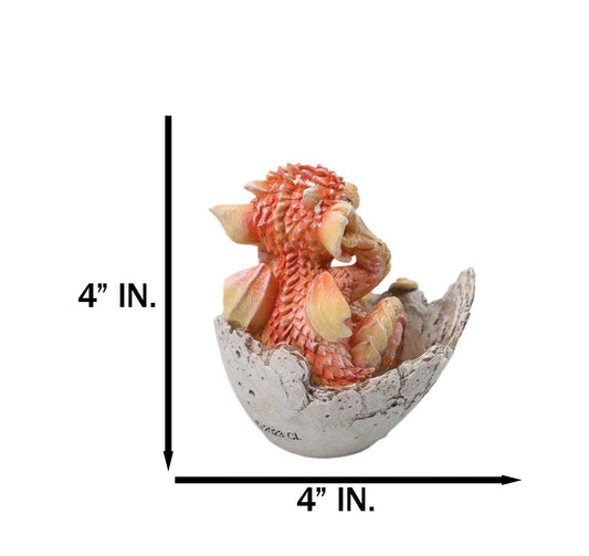 Adorable Orange Baby Dragon Hatchling Cracking Out of Egg Shell Figurine 4"H