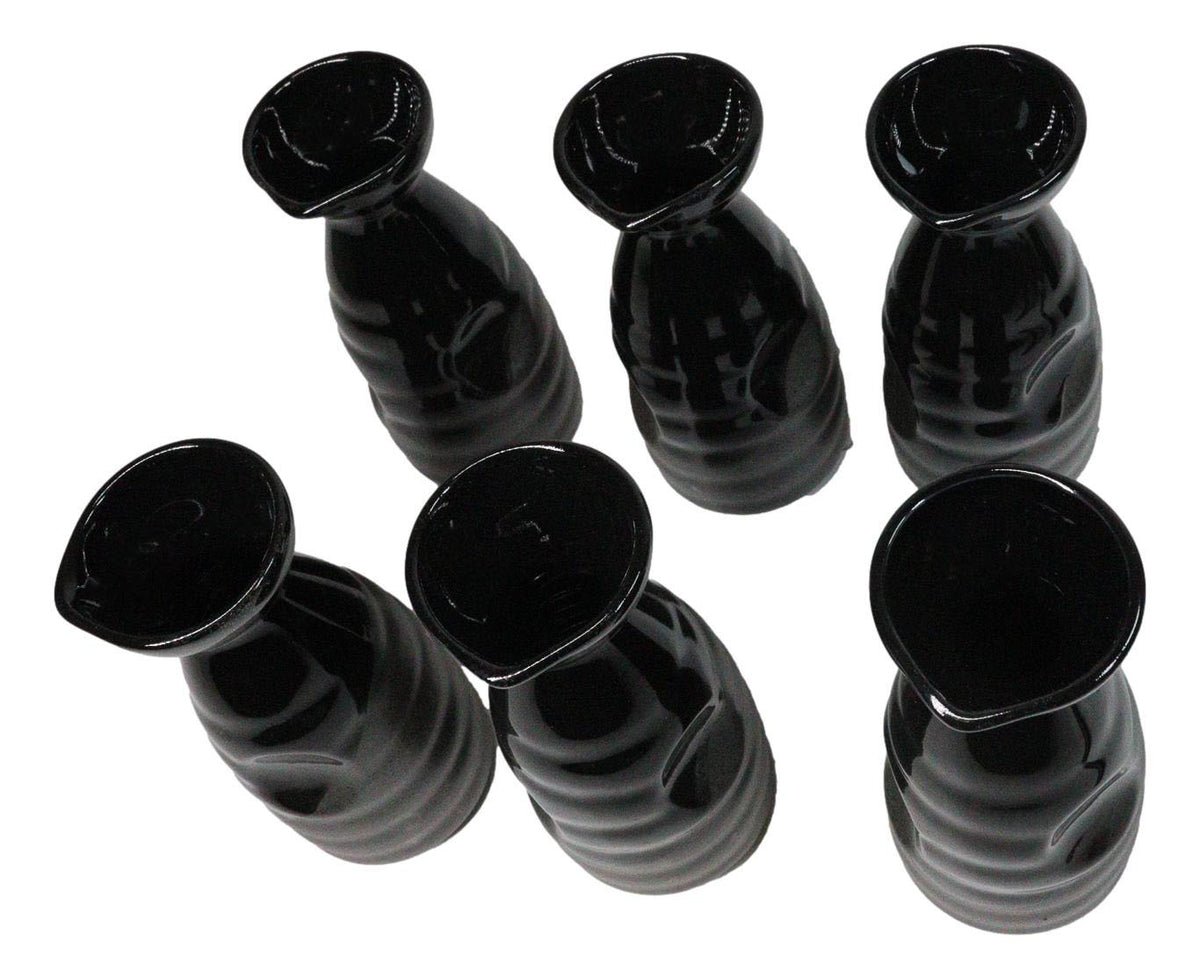 Pack Of 6 Twilight Black And Grey Waterfall Japanese Wine Sake Tokkuri Flask