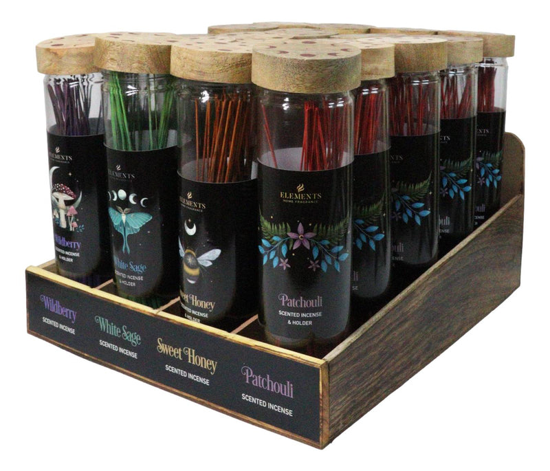 Pack Of 20 Dark Forest Fragranced Incense Sticks With Wood Holder Display Set