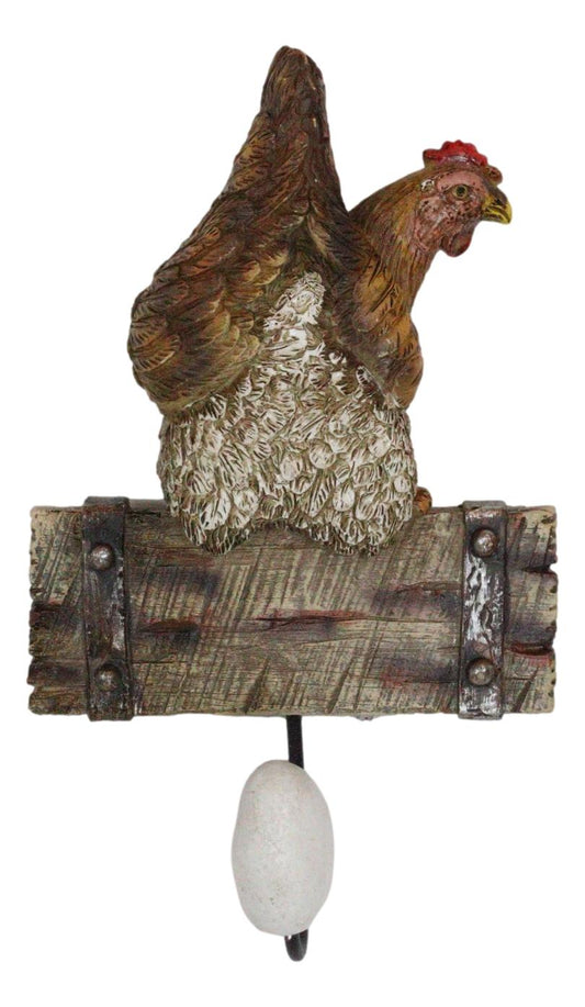 Rustic Country Farm Barn Chicken Hen Perched On Wood Plank Laying Egg Wall Hook