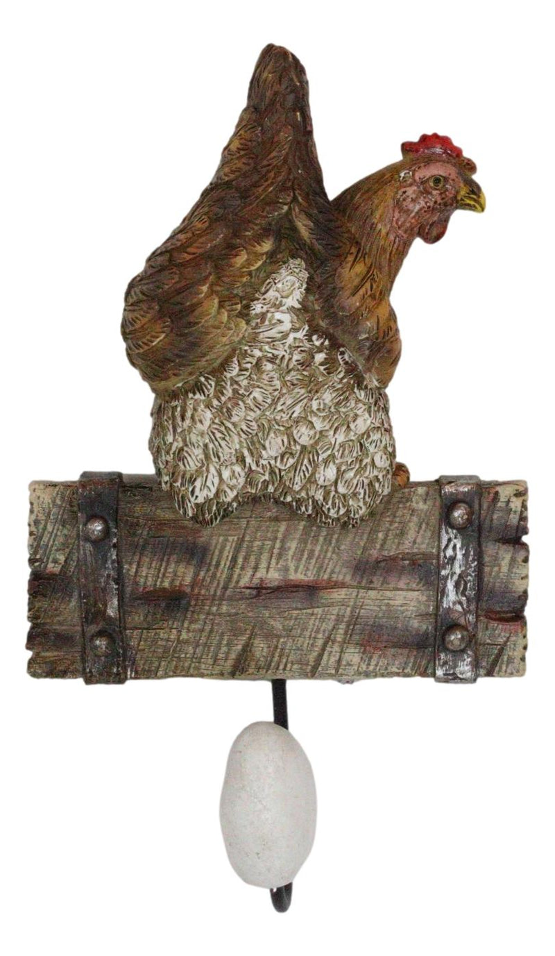 Rustic Country Farm Barn Chicken Hen Perched On Wood Plank Laying Egg Wall Hook