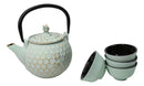 Mint Green Honeycomb Petite Cast Iron Teapot 10oz With 4 Mini Tea Cups Set