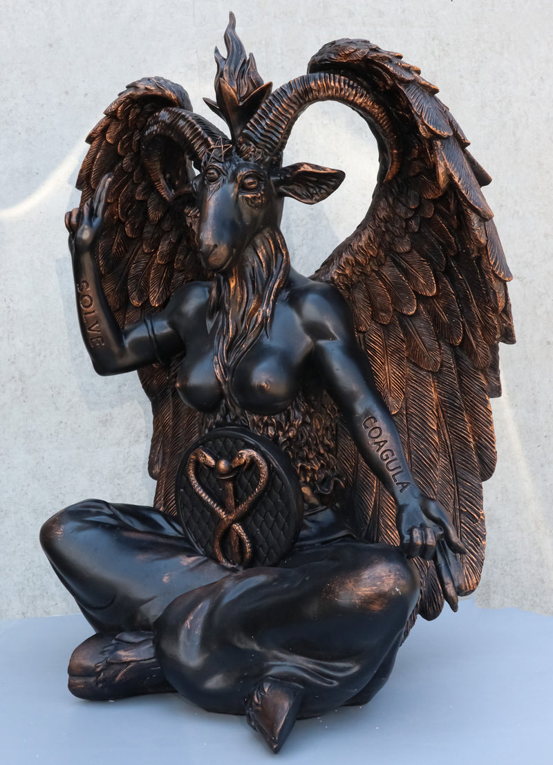 Large 24"H Sabbatic Goat Idol Samael Lilith Baphomet Seated Altar Statue