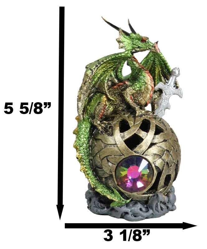 Metallic Green Treasure Dragon Perching On Colorful LED Orb Night Light Figurine