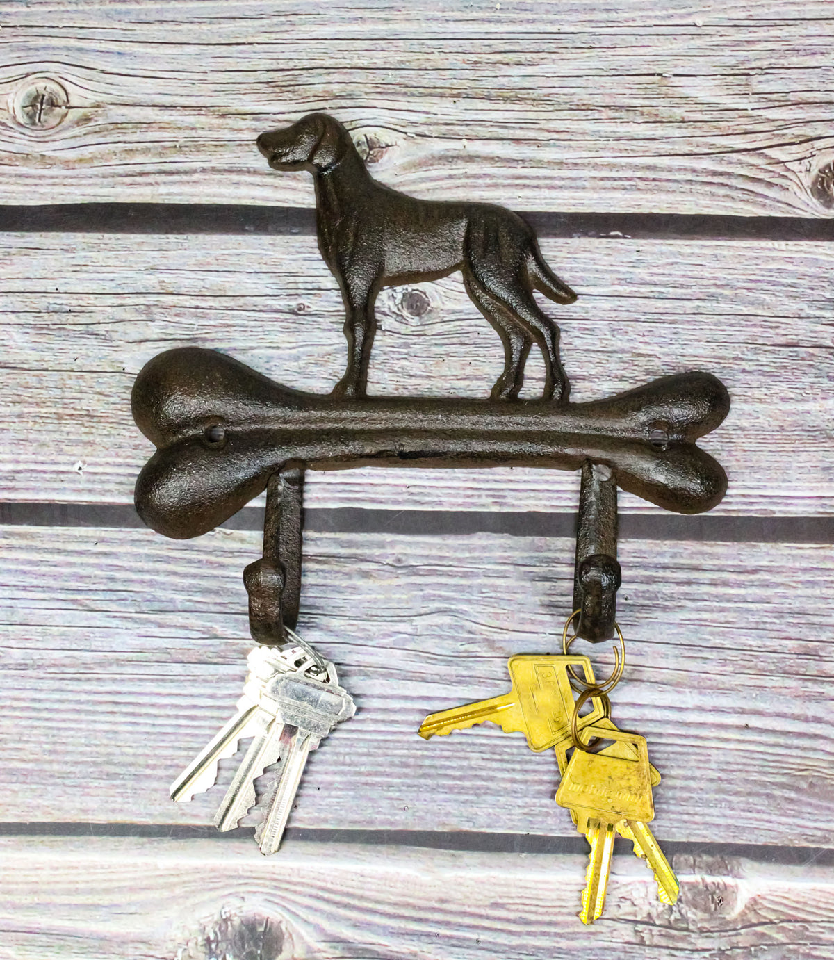 Pack of 2 Cast Iron Rustic Abstract Faithful Dog with Bone Double Wall Hooks